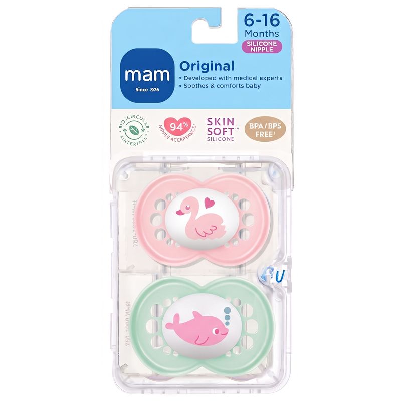 Jucarii, Copii si Bebe - Hrana si alaptare - Biberoane, suzete si accesorii hranire - Suzete si accesorii - Set 2 suzete ortodontice MAM Original Sealife, 6-18 luni, silicon, Roz/Verde - Infinity.ro