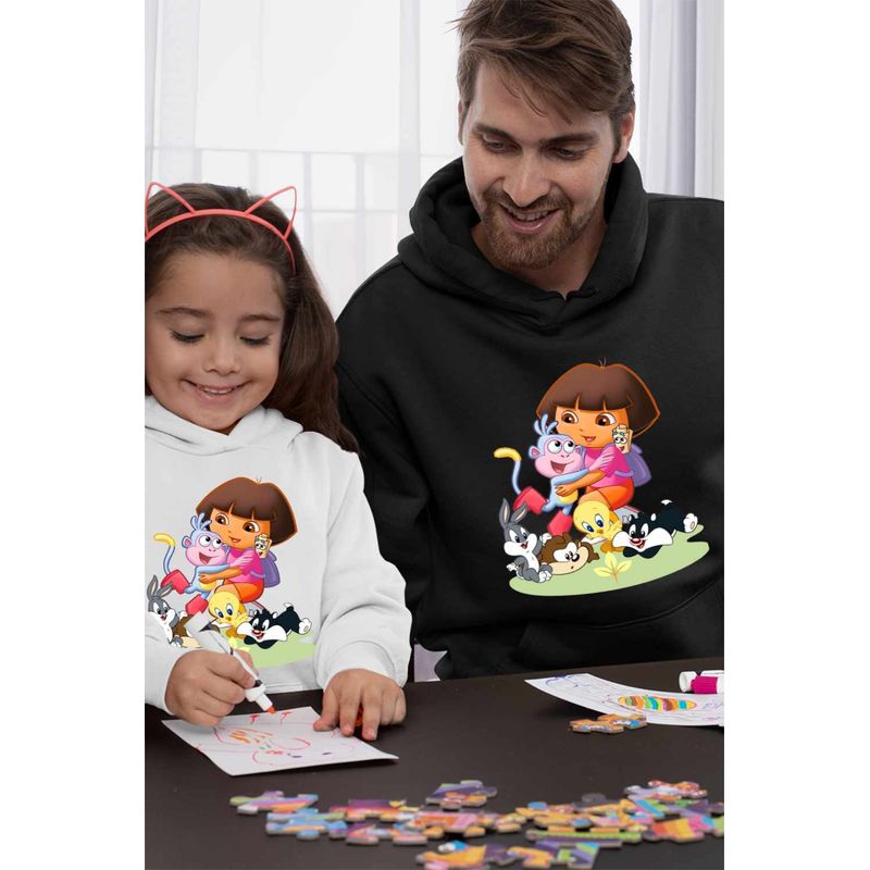 Fashion, accesorii si bijuterii - Barbati - Imbracaminte - Hanorace barbati - Hanorac Barbati Dora Exploratoarea Looney Tunes Taz Bugs Bunny Sylvester Tweety Baby, negru, marime XL - Infinity.ro