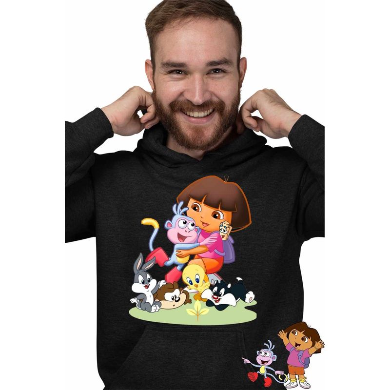 Fashion, accesorii si bijuterii - Barbati - Imbracaminte - Hanorace barbati - Hanorac Barbati Dora Exploratoarea Looney Tunes Taz Bugs Bunny Sylvester Tweety Baby, negru, marime XL - Infinity.ro