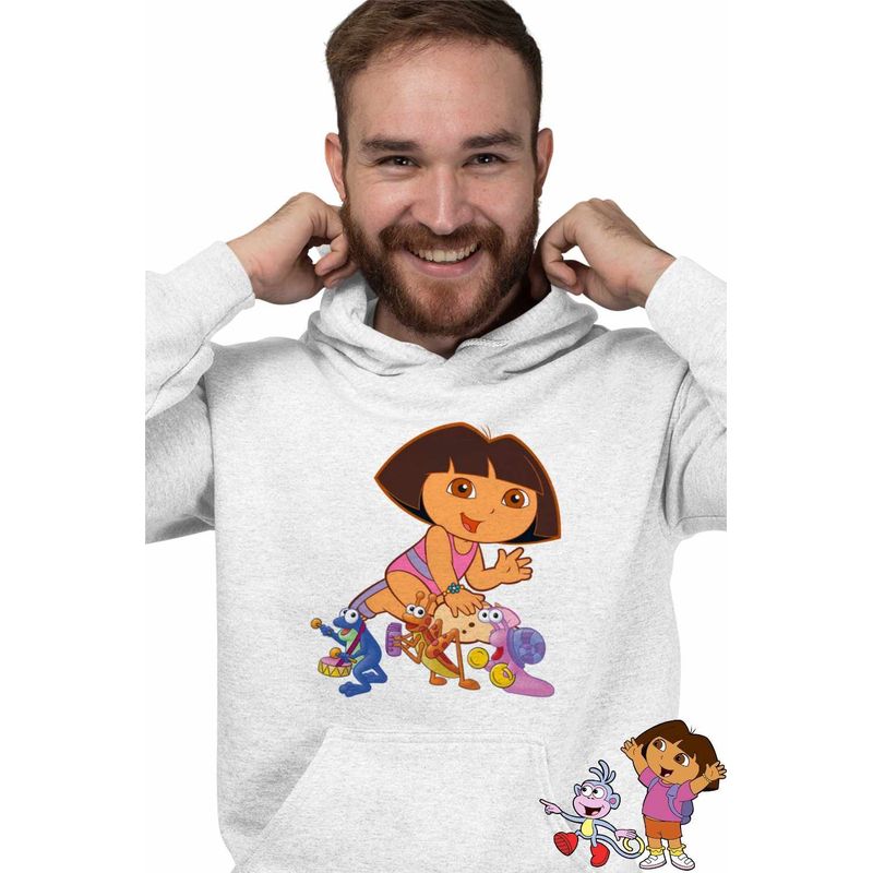 Fashion, accesorii si bijuterii - Barbati - Imbracaminte - Hanorace barbati - Hanorac Barbati Dora Explorer Broscuta Greier Melc Nisip, alb, marime L - Infinity.ro