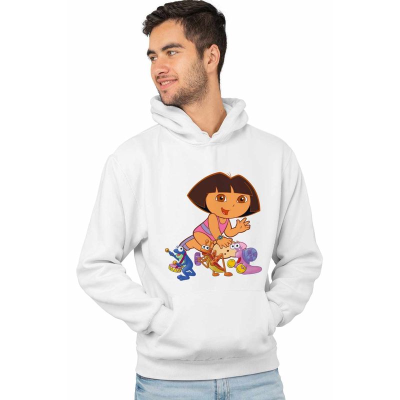 Fashion, accesorii si bijuterii - Barbati - Imbracaminte - Hanorace barbati - Hanorac Barbati Dora Explorer Broscuta Greier Melc Nisip, alb, marime L - Infinity.ro