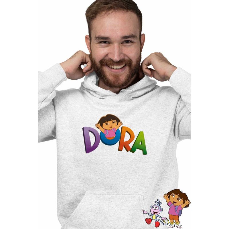 Fashion, accesorii si bijuterii - Barbati - Imbracaminte - Hanorace barbati - Hanorac Barbati Desene Animate Dora Exploratoarea Explorer, alb, marime M - Infinity.ro