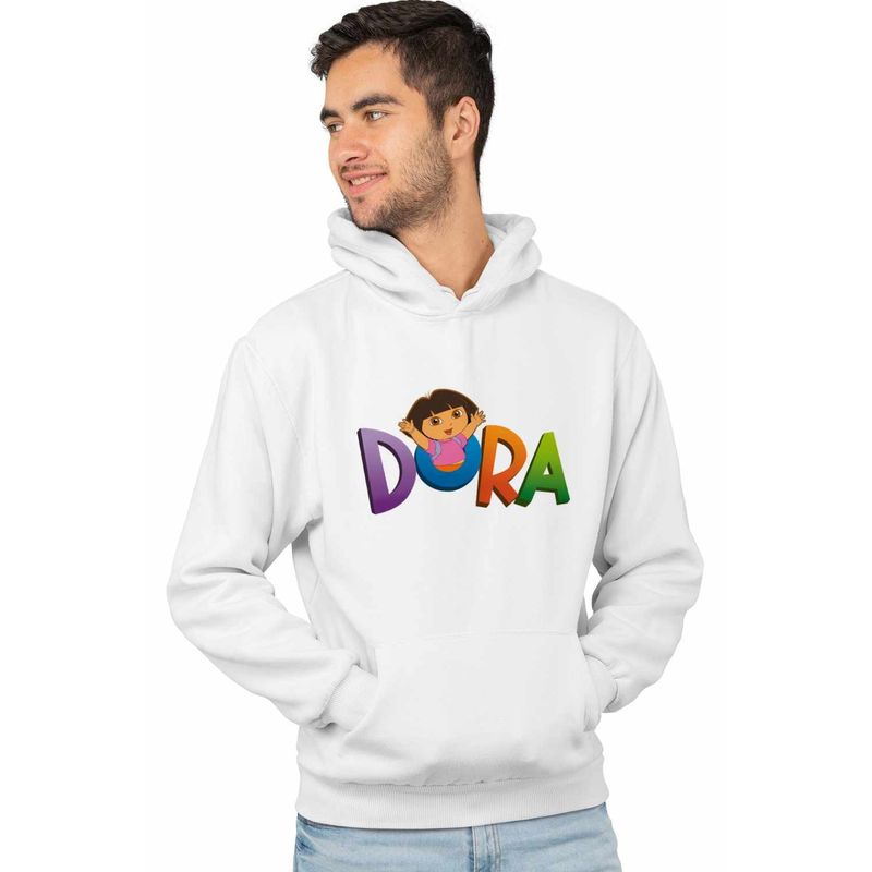 Fashion, accesorii si bijuterii - Barbati - Imbracaminte - Hanorace barbati - Hanorac Barbati Desene Animate Dora Exploratoarea Explorer, alb, marime M - Infinity.ro