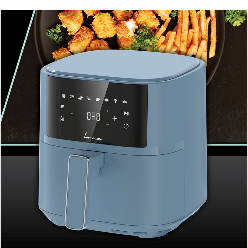 Electronice si Electrocasnice - Electrocasnice bucatarie - Aparate de gatit & desert - Friteuze - Friteuza cu aer cald Fram FAF-B6BL17SQ, 5.7L, 1700W-2200W, Albastru - Infinity.ro