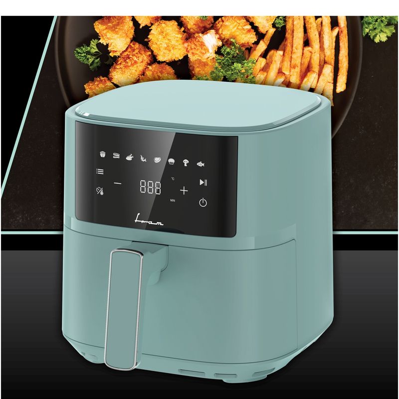 Electronice si Electrocasnice - Electrocasnice bucatarie - Aparate de gatit & desert - Friteuze - Friteuza cu aer cald Fram FAF-B6GR17SQ, 1700W-2200W, 5.7L, Verde - Infinity.ro