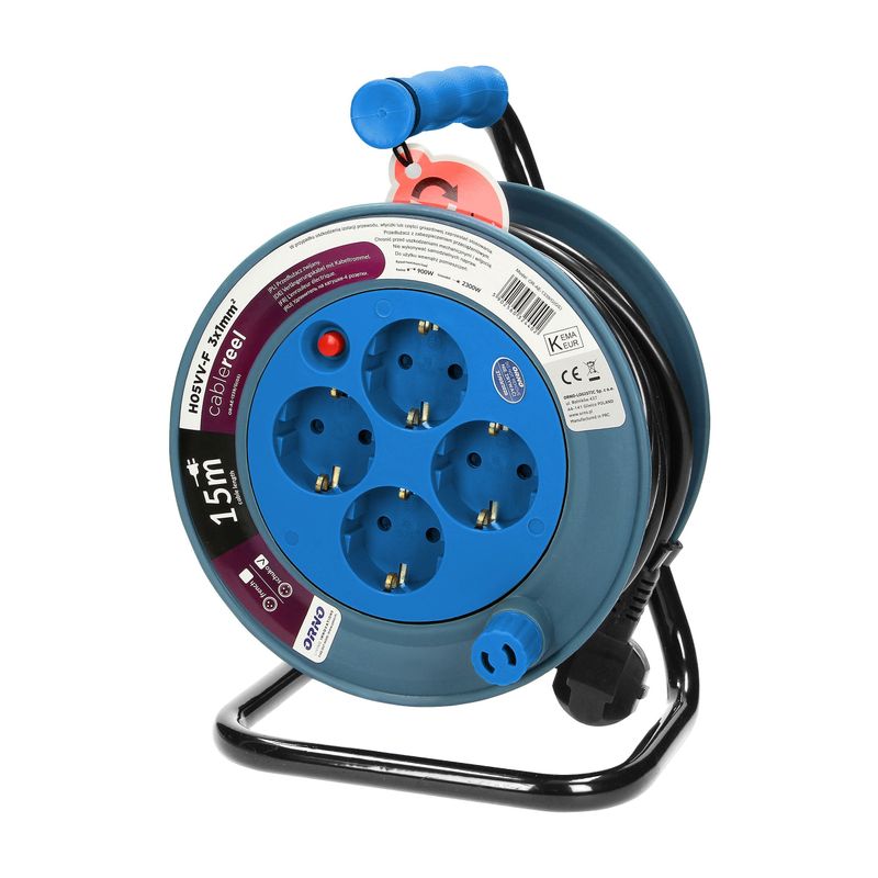 Casa si Gradina - Electrice - Accesorii electrice - Prelungitoare, triple, fise - Prelungitor mini cu tambur ORNO OR-AE-1339/T(GS), 15m, 4 prize, 2300W, Turcoaz - Infinity.ro