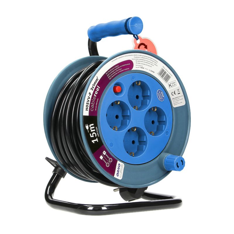 Casa si Gradina - Electrice - Accesorii electrice - Prelungitoare, triple, fise - Prelungitor mini cu tambur ORNO OR-AE-1339/T(GS), 15m, 4 prize, 2300W, Turcoaz - Infinity.ro