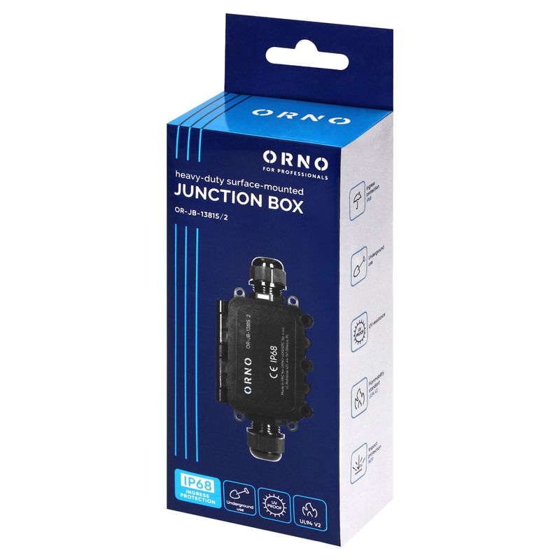 Casa si Gradina - Electrice - Accesorii electrice - Accesorii prize si intrerupatoare - Doza derivatie ORNO OR-JB-13815/2, 2 intrari 2xM20, conector rapid, IP68, neagra - Infinity.ro