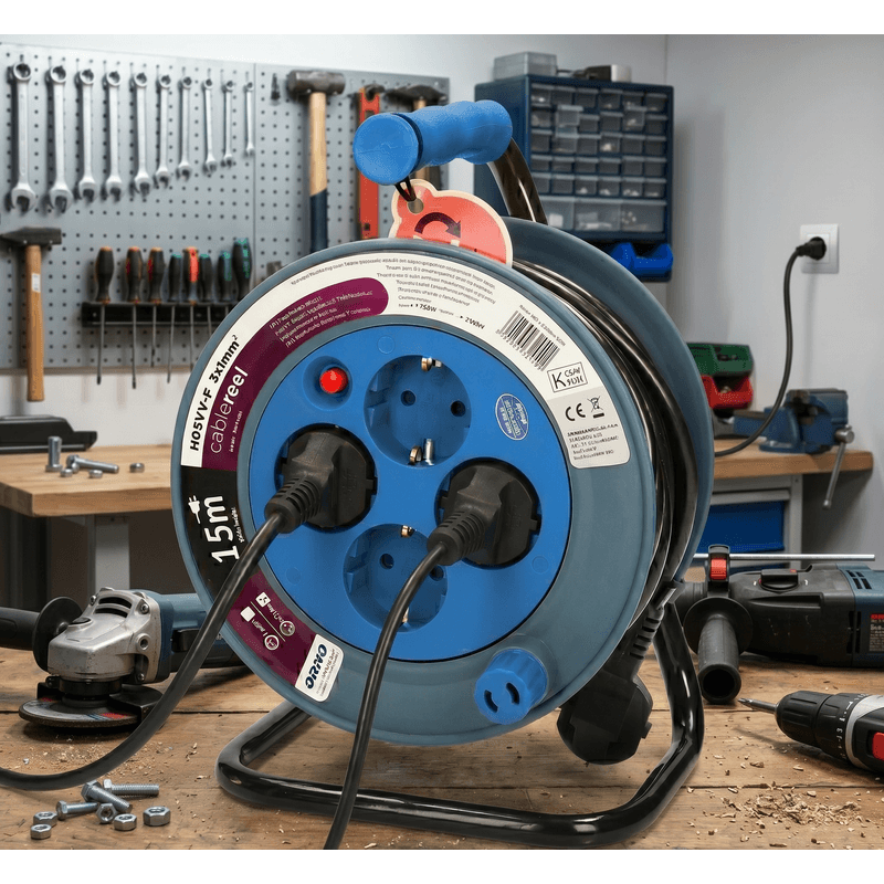 Casa si Gradina - Electrice - Accesorii electrice - Prelungitoare, triple, fise - Prelungitor mini cu tambur ORNO OR-AE-1339/T(GS), 15m, 4 prize, 2300W, Turcoaz - Infinity.ro