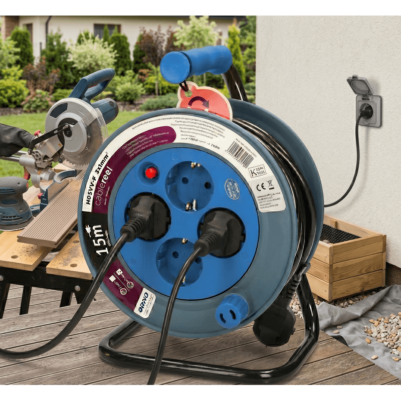 Casa si Gradina - Electrice - Accesorii electrice - Prelungitoare, triple, fise - Prelungitor mini cu tambur ORNO OR-AE-1339/T(GS), 15m, 4 prize, 2300W, Turcoaz - Infinity.ro
