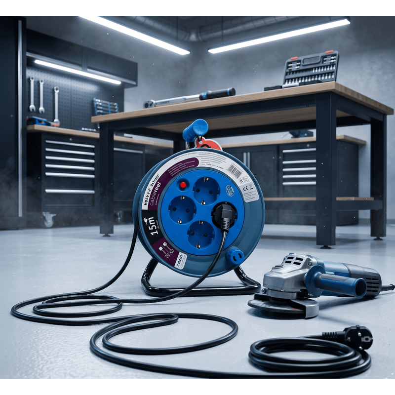 Casa si Gradina - Electrice - Accesorii electrice - Prelungitoare, triple, fise - Prelungitor mini cu tambur ORNO OR-AE-1339/T(GS), 15m, 4 prize, 2300W, Turcoaz - Infinity.ro