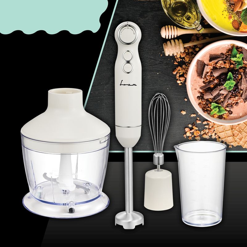 Electronice si Electrocasnice - Electrocasnice bucatarie - Mixere, tocatoare & roboti de bucatarie - Mixere - Mixer vertical Fram FHBL-RAC1200CR, 1200 W, cu accesorii, Crem - Infinity.ro
