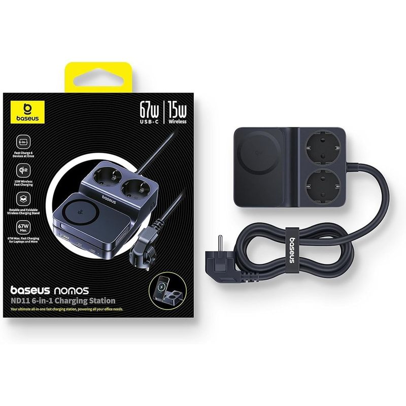 Laptop, Telefoane si Tablete - Telefoane mobile si accesorii - Accesorii Telefoane - Incarcatoare telefoane - Statie de alimentare Baseus Nomos ND11, Magnetic Wireless, 67W, E00078801123-00, Cosmic Black - Infinity.ro