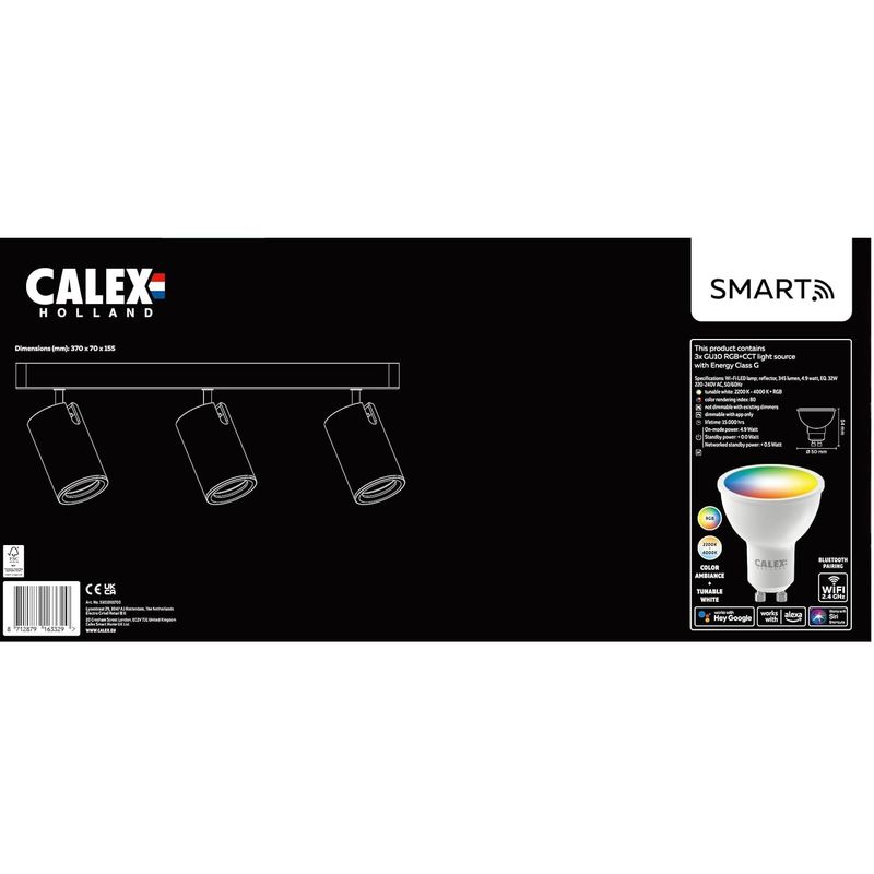 Casa si Gradina - Corpuri si surse de iluminat - Plafoniere, aplice si spoturi - Plafoniera LED RGB inteligenta Calex, 3 spoturi, Wi-Fi, 4.9W, 345 lm, 27cm, Negru Mat - Infinity.ro
