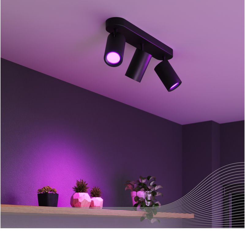 Casa si Gradina - Corpuri si surse de iluminat - Plafoniere, aplice si spoturi - Plafoniera LED RGB inteligenta Calex, 3 spoturi, Wi-Fi, 4.9W, 345 lm, 27cm, Negru Mat - Infinity.ro
