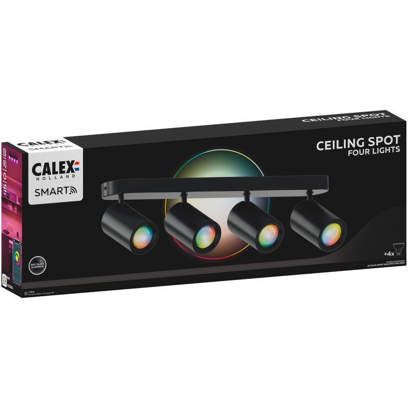 Casa si Gradina - Corpuri si surse de iluminat - Plafoniere, aplice si spoturi - Plafoniera LED RGB inteligenta Calex cu 4 spoturi, Wi-Fi, 4.9W, 345 lm, Negru Mat - Infinity.ro