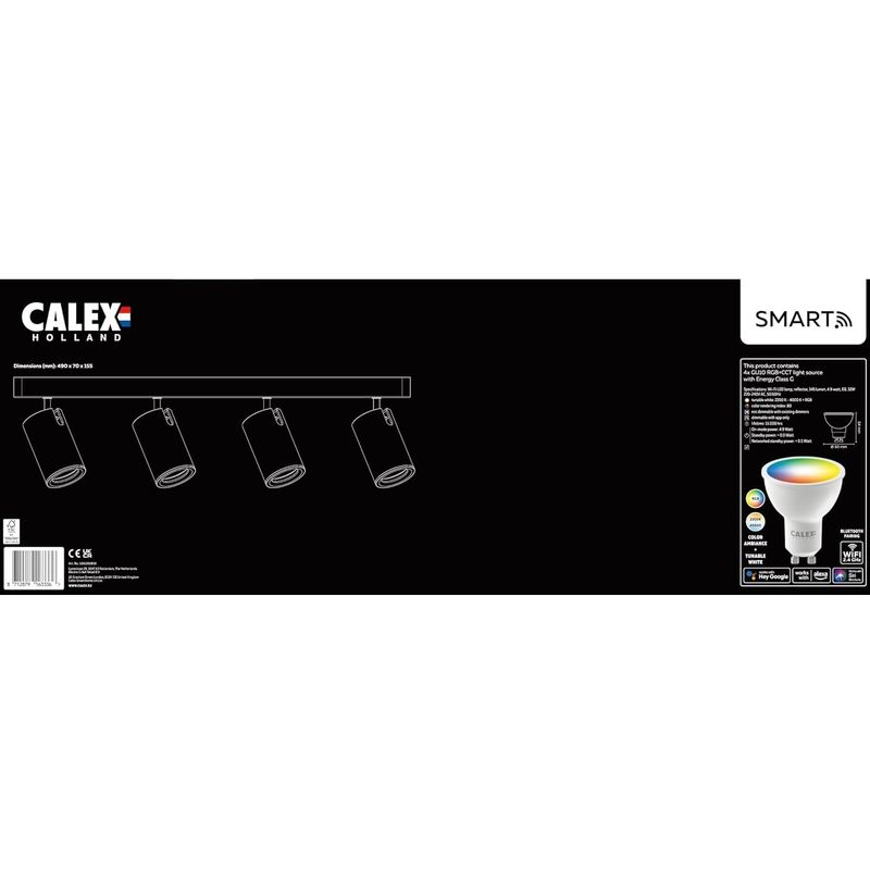Casa si Gradina - Corpuri si surse de iluminat - Plafoniere, aplice si spoturi - Plafoniera LED RGB inteligenta Calex cu 4 spoturi, Wi-Fi, 4.9W, 345 lm, Negru Mat - Infinity.ro