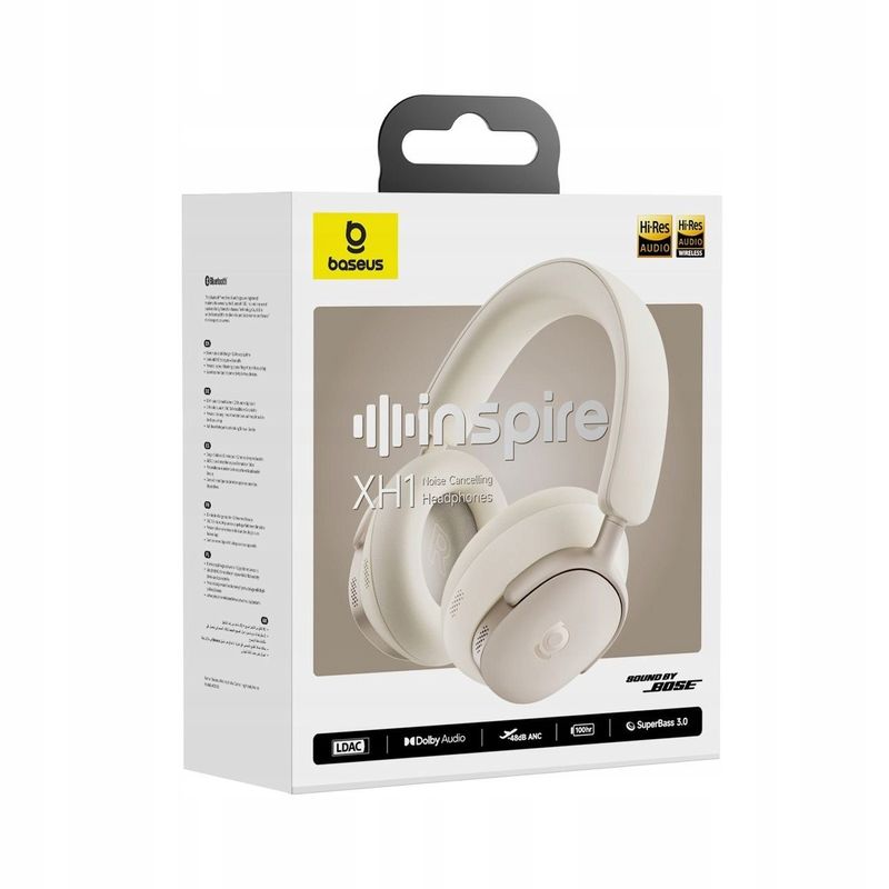 TV, Audio-Video si Foto - Portabile audio - Casti audio - Casti Wireless Over-Ear Baseus Inspire XH1, ANC, Dolby Audio, Bluetooth 6.1, autonomie 100h, alb - Infinity.ro