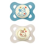 Jucarii, Copii si Bebe - Hrana si alaptare - Biberoane, suzete si accesorii hranire - Suzete si accesorii - Set 2 suzete ortodontice MAM Original Night Planet Love, 3-6 luni, silicon, fosforescent, Albastru/Crem - Infinity.ro