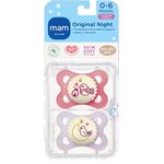 Jucarii, Copii si Bebe - Hrana si alaptare - Biberoane, suzete si accesorii hranire - Suzete si accesorii - Set 2 suzete ortodontice MAM Original Night Planet Love, 3-6 luni, silicon, fosforescent, Roz/Lila - Infinity.ro