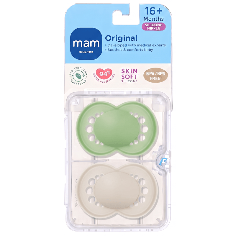 Jucarii, Copii si Bebe - Hrana si alaptare - Biberoane, suzete si accesorii hranire - Suzete si accesorii - Set 2 suzete ortodontice MAM Original, 16-36 luni, silicon, Verde - Infinity.ro