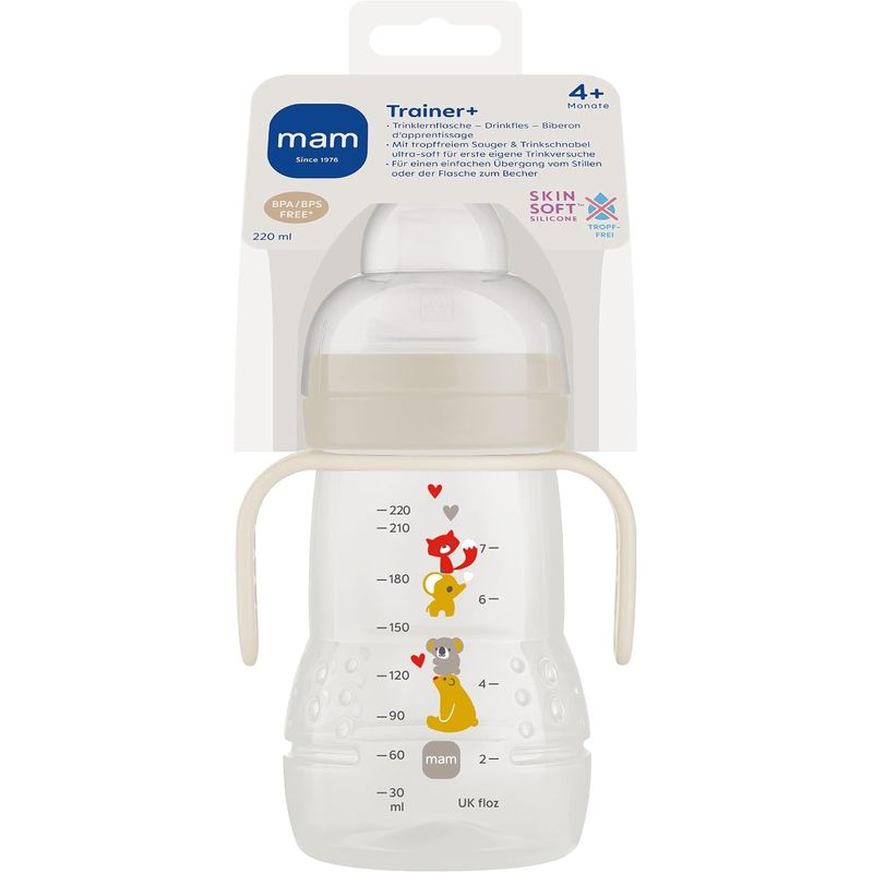 Jucarii, Copii si Bebe - Hrana si alaptare - Biberoane, suzete si accesorii hranire - Biberoane, tetine si accesorii - Biberon MAM Baby Trainer +, 220 ml, +4 luni, tetina silicon anti-picurare - Infinity.ro
