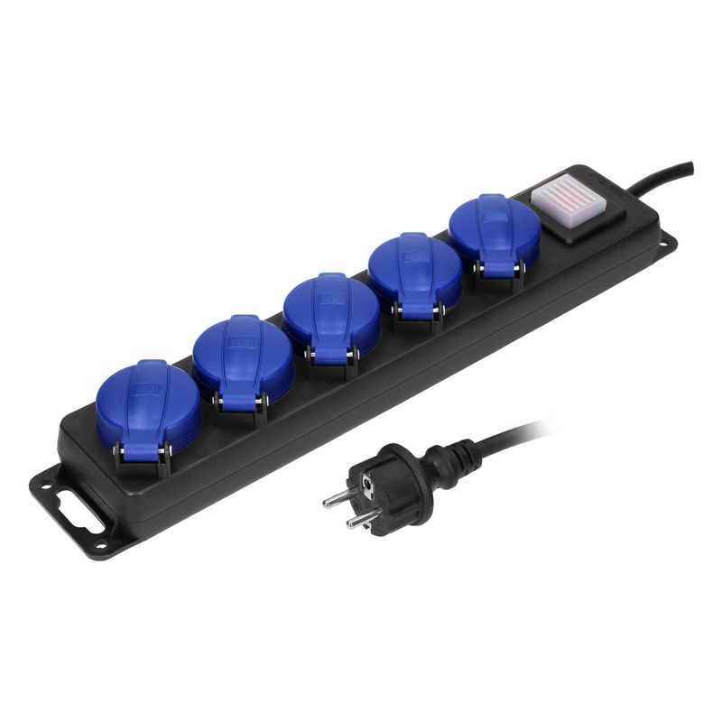 Casa si Gradina - Electrice - Accesorii electrice - Prelungitoare, triple, fise - Prelungitor electric ORNO OR-AE-13298(GS)/3M, 5 prize, 3680W, 3m, IP44, Negru/Albastru - Infinity.ro