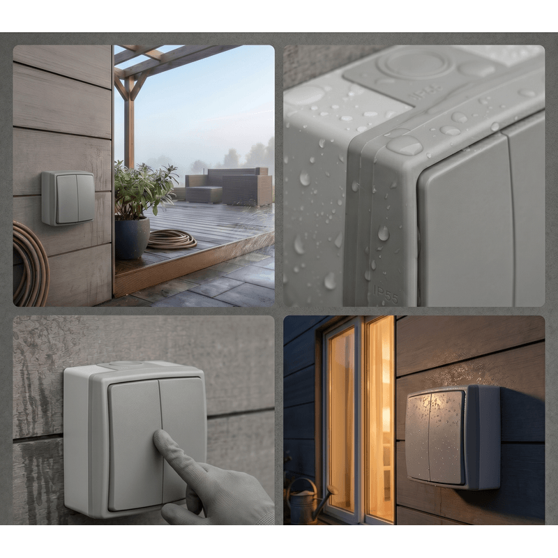 Casa si Gradina - Electrice - Distributie electrica si comanda - Intrerupatoare - Intrerupator dublu ORNO AQUATIC PRO OR-OE-7401/GR, 230V, 10A, montaj aparent, IP55, Gri/Grafit - Infinity.ro