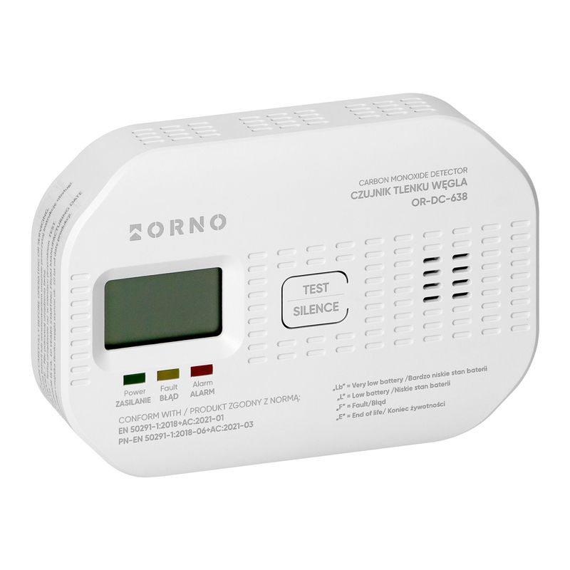 Casa si Gradina - Electrice - Smart Home - Centrale si module smart home - Detector de Monoxid de Carbon ORNO OR-DC-638, Ecran LCD, Baterii 2xAA, 85dB, Alb - Infinity.ro