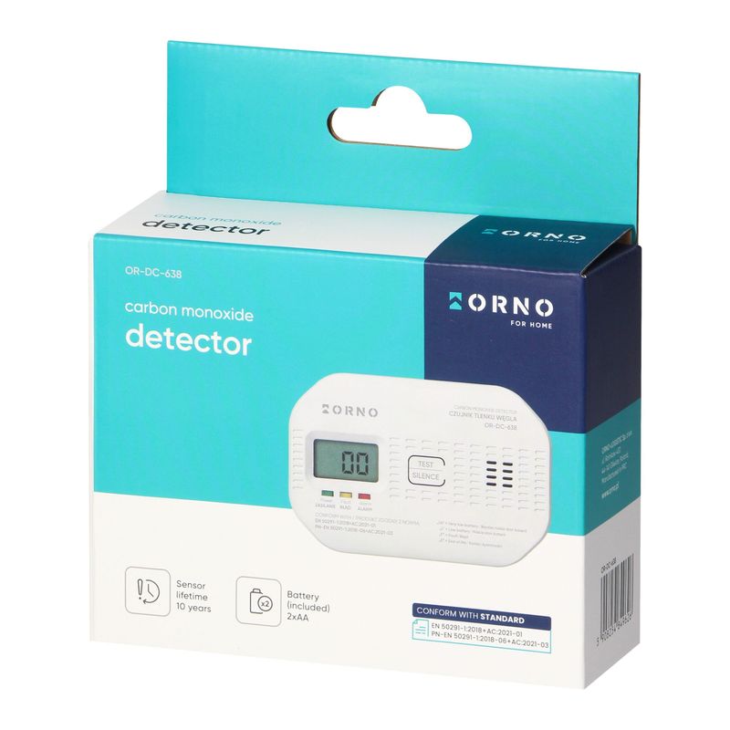 Casa si Gradina - Electrice - Smart Home - Centrale si module smart home - Detector de Monoxid de Carbon ORNO OR-DC-638, Ecran LCD, Baterii 2xAA, 85dB, Alb - Infinity.ro