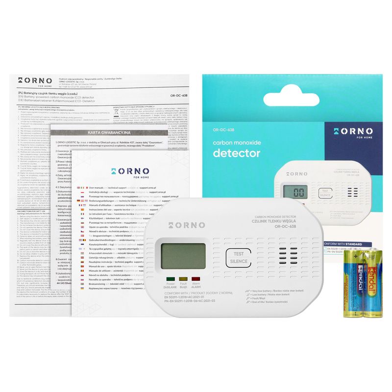Casa si Gradina - Electrice - Smart Home - Centrale si module smart home - Detector de Monoxid de Carbon ORNO OR-DC-638, Ecran LCD, Baterii 2xAA, 85dB, Alb - Infinity.ro