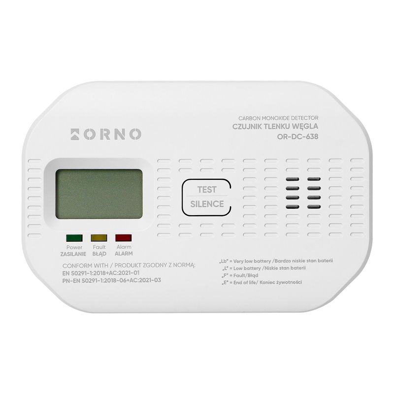 Casa si Gradina - Electrice - Smart Home - Centrale si module smart home - Detector de Monoxid de Carbon ORNO OR-DC-638, Ecran LCD, Baterii 2xAA, 85dB, Alb - Infinity.ro