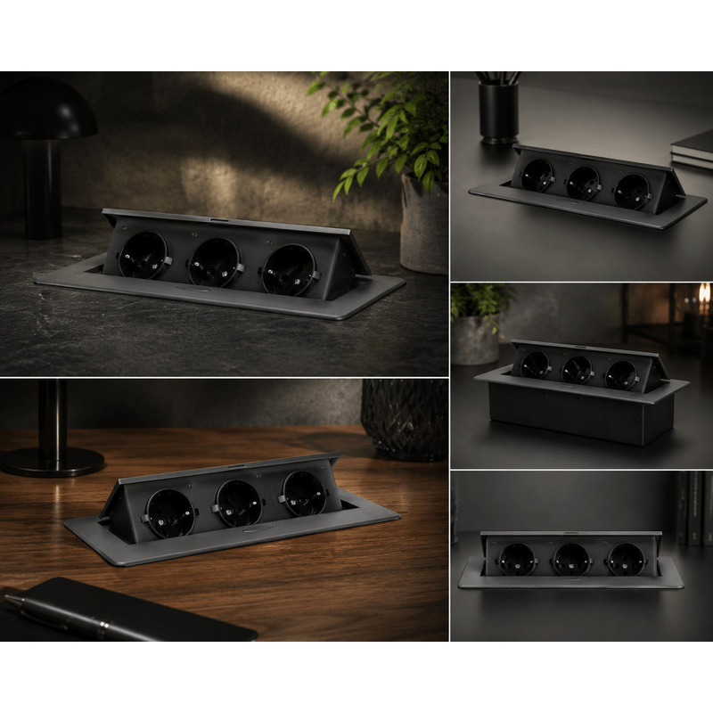 Casa si Gradina - Electrice - Prize - Priza mobilier incastrabila ORNO OR-GM-9032(GS)/GR, 3 prize Schuko, 3680W, grafit - Infinity.ro