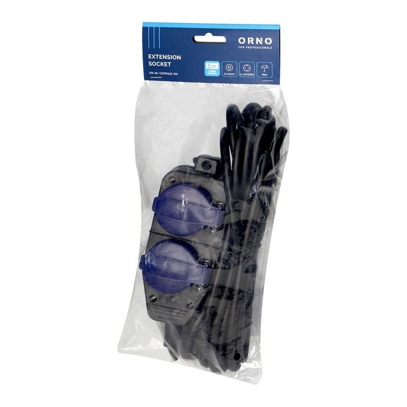 Casa si Gradina - Electrice - Accesorii electrice - Prelungitoare, triple, fise - Prelungitor electric ORNO OR-AE-13299(GS)/5M, 4 prize, 5m, IP44, Negru/Albastru - Infinity.ro