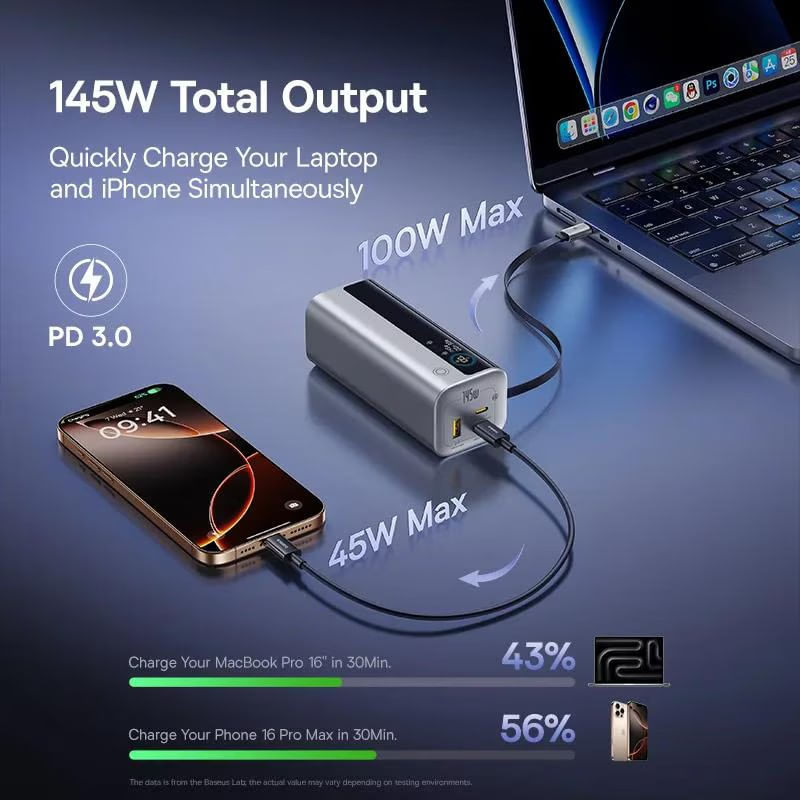 Laptop, Telefoane si Tablete - Telefoane mobile si accesorii - Accesorii Telefoane - Baterii externe - Acumulator extern Baseus EnerGeek GR11, 20000mAh, 145W, display, argintiu - Infinity.ro