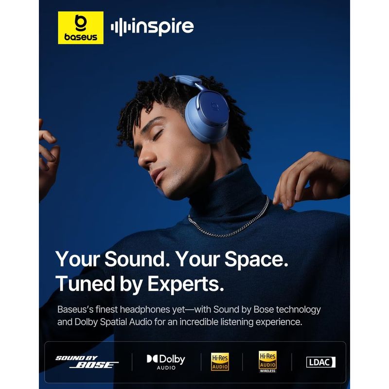 TV, Audio-Video si Foto - Portabile audio - Casti audio - Casti Wireless Over-Ear Baseus Inspire XH1, ANC, Bluetooth 6.1, Autonomie 100h, Twilight Blue - Infinity.ro