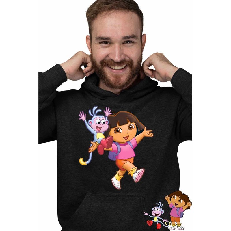 Fashion, accesorii si bijuterii - Barbati - Imbracaminte - Hanorace barbati - Hanorac Barbati Dora Explorer Maimuta Aventuri, negru, marime S - Infinity.ro
