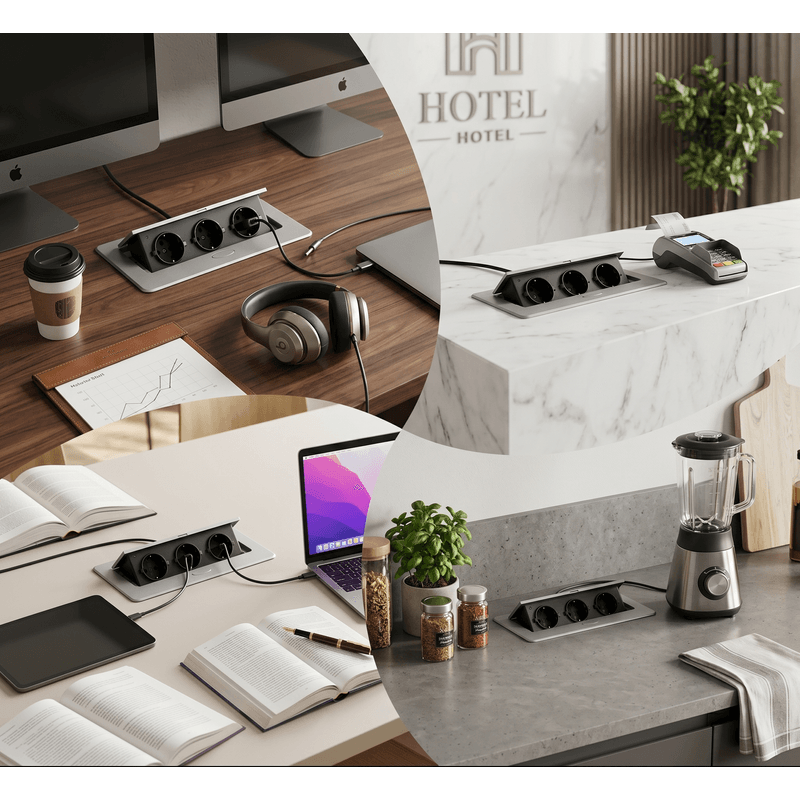 Casa si Gradina - Electrice - Prize - Priza mobilier incastrabila ORNO OR-GM-9032(GS)/G, 3 prize Schuko, 3680W, 16A, argintiu/negru - Infinity.ro
