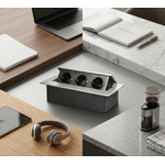 Casa si Gradina - Electrice - Prize - Priza mobilier incastrabila ORNO OR-GM-9032(GS)/G, 3 prize Schuko, 3680W, 16A, argintiu/negru - Infinity.ro