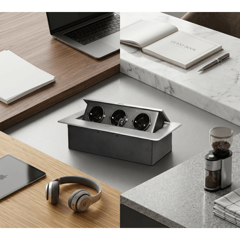 Casa si Gradina - Electrice - Prize - Priza mobilier incastrabila ORNO OR-GM-9032(GS)/G, 3 prize Schuko, 3680W, 16A, argintiu/negru - Infinity.ro