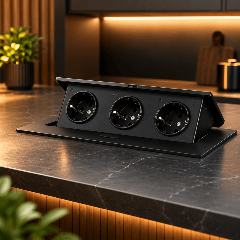 Casa si Gradina - Electrice - Prize - Priza incastrabila mobilier ORNO OR-GM-9032(GS)/B, 3 prize Schuko, 16A, 3680W, neagra - Infinity.ro
