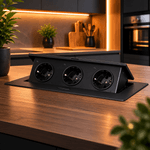 Casa si Gradina - Electrice - Prize - Priza incastrabila mobilier ORNO OR-GM-9032(GS)/B, 3 prize Schuko, 16A, 3680W, neagra - Infinity.ro