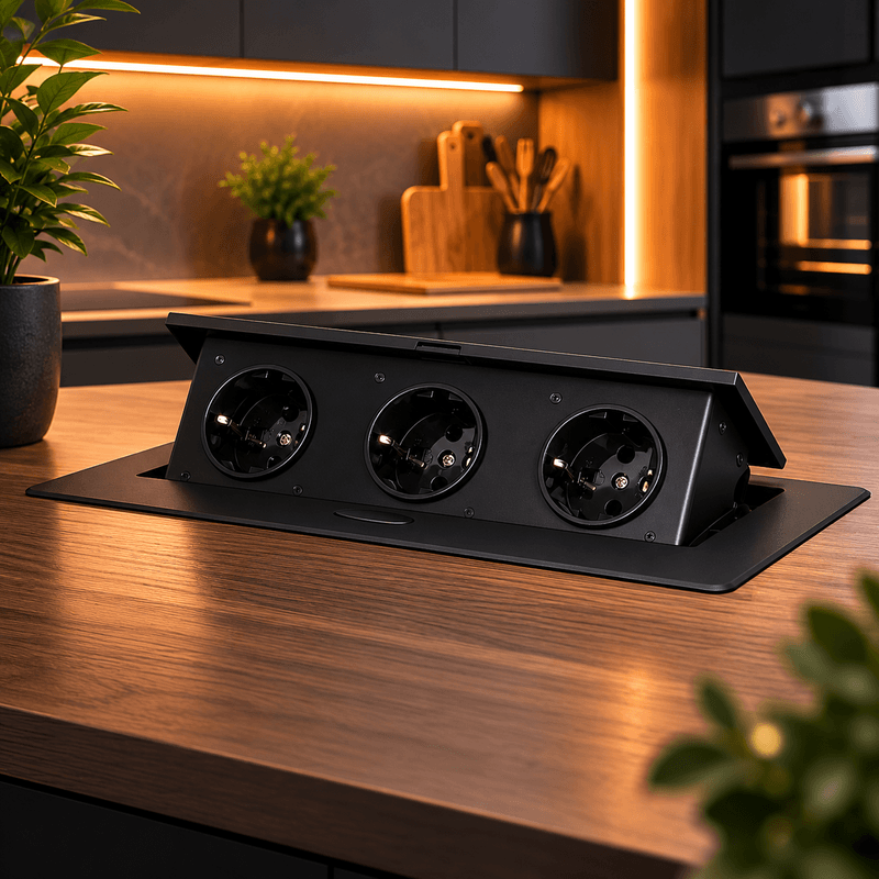 Casa si Gradina - Electrice - Prize - Priza incastrabila mobilier ORNO OR-GM-9032(GS)/B, 3 prize Schuko, 16A, 3680W, neagra - Infinity.ro