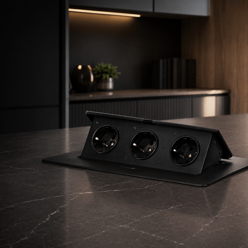 Casa si Gradina - Electrice - Prize - Priza incastrabila mobilier ORNO OR-GM-9032(GS)/B, 3 prize Schuko, 16A, 3680W, neagra - Infinity.ro