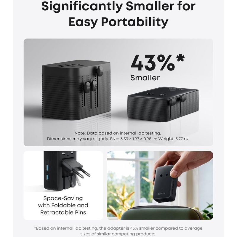 Casa si Gradina - Electrice - Accesorii electrice - Accesorii prize si intrerupatoare - Adaptor de calatorie Anker Nano Travel Adapter 5 in 1, 20W, 2x USB-C, 2x USB-A, Negru - Infinity.ro
