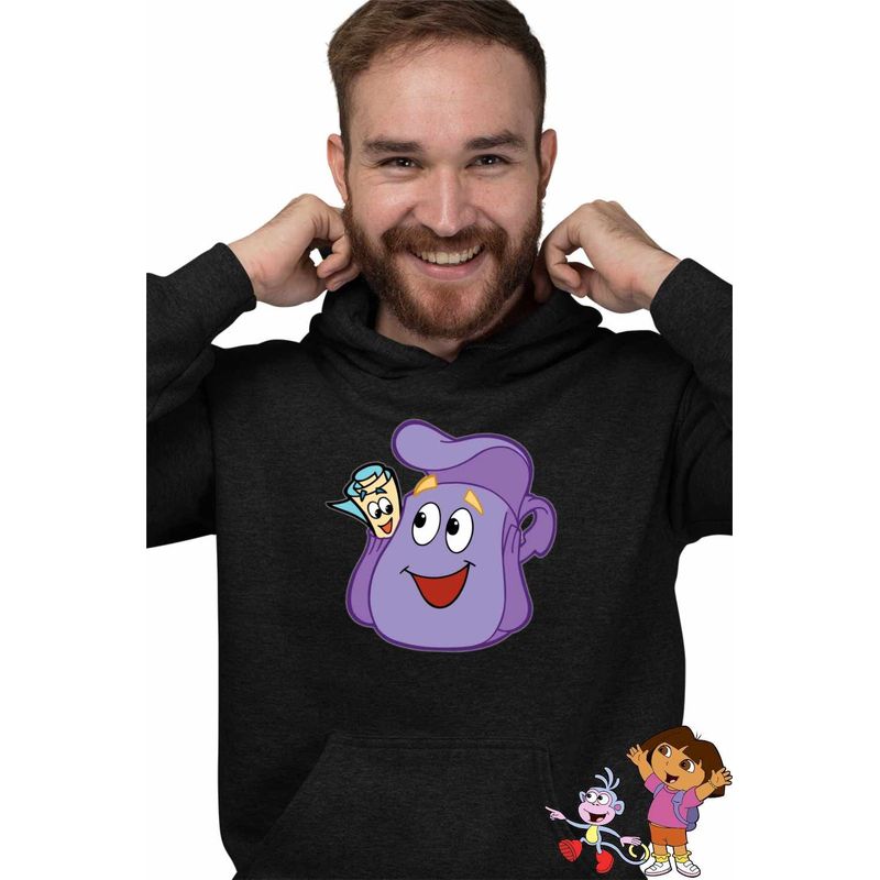 Fashion, accesorii si bijuterii - Barbati - Imbracaminte - Hanorace barbati - Hanorac Barbati Dora Explorer Ghiozdan Harta Actiune, negru, marime M - Infinity.ro