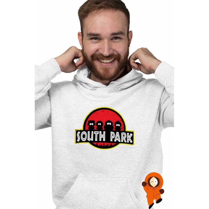 Fashion, accesorii si bijuterii - Barbati - Imbracaminte - Hanorace barbati - Hanorac Barbati South Park Jurassic Dinozauri T-Rex, alb, marime M - Infinity.ro