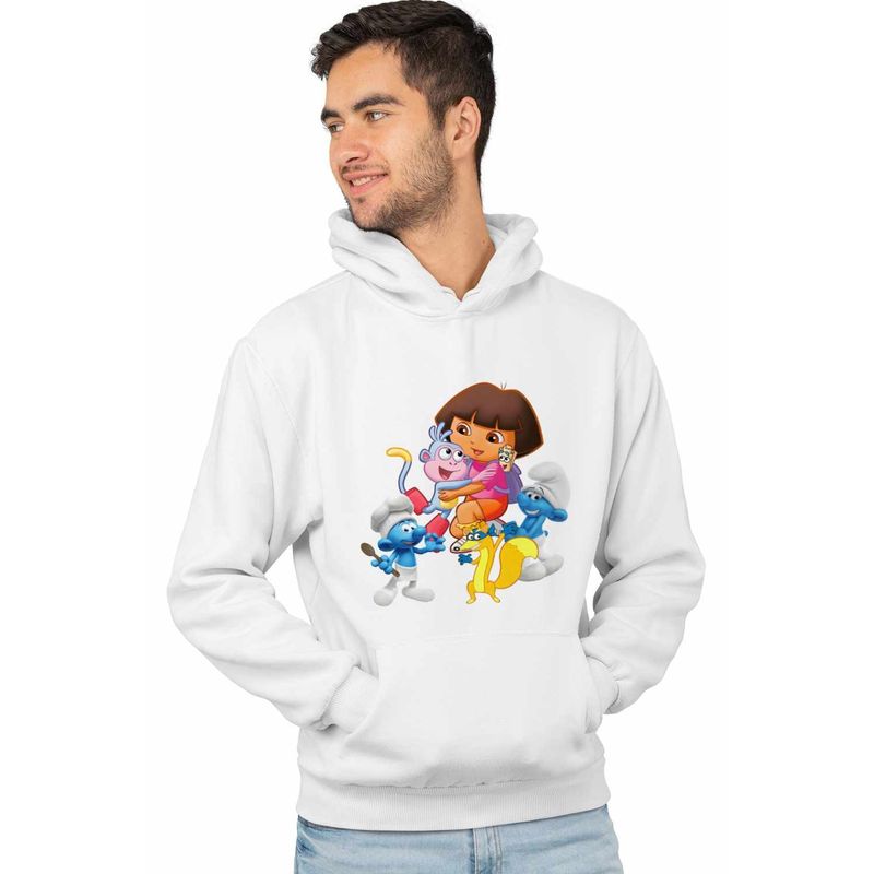 Fashion, accesorii si bijuterii - Barbati - Imbracaminte - Hanorace barbati - Hanorac Barbati Dora Strumfii Bucatarul Rusinosul Hotomanul, alb, marime S - Infinity.ro