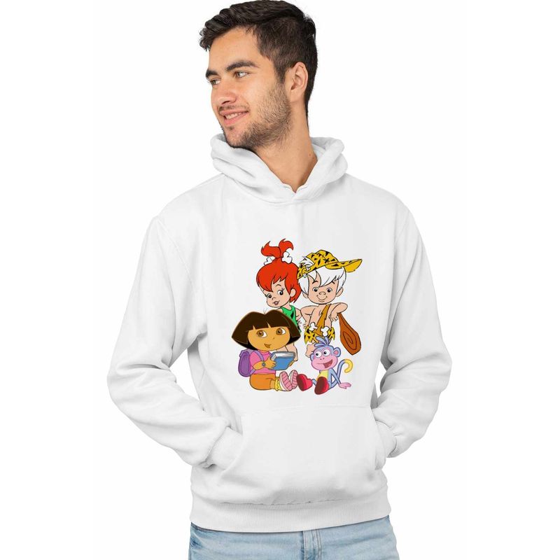 Fashion, accesorii si bijuterii - Barbati - Imbracaminte - Hanorace barbati - Hanorac Barbati Dora the Explorer Familia Flintstone Bam Bam Bebelusi, alb, marime S - Infinity.ro