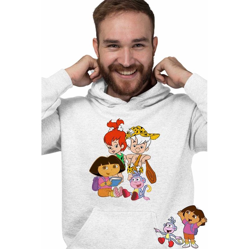 Fashion, accesorii si bijuterii - Barbati - Imbracaminte - Hanorace barbati - Hanorac Barbati Dora the Explorer Familia Flintstone Bam Bam Bebelusi, alb, marime S - Infinity.ro
